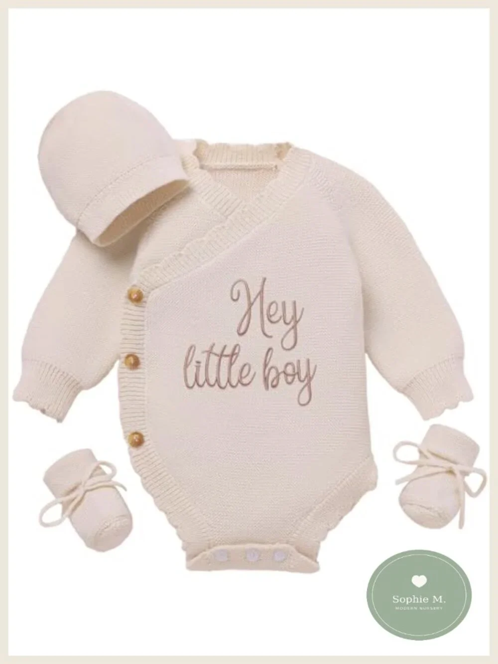 Newborn Baby Boy Girl Knitted Long Sleeve Romper Set with Hat Socks Fall Winter